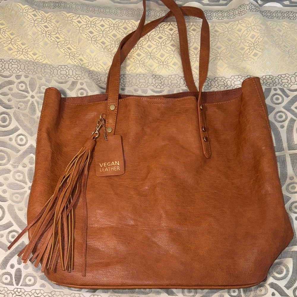 Vegan Leather Brown Tote Bag